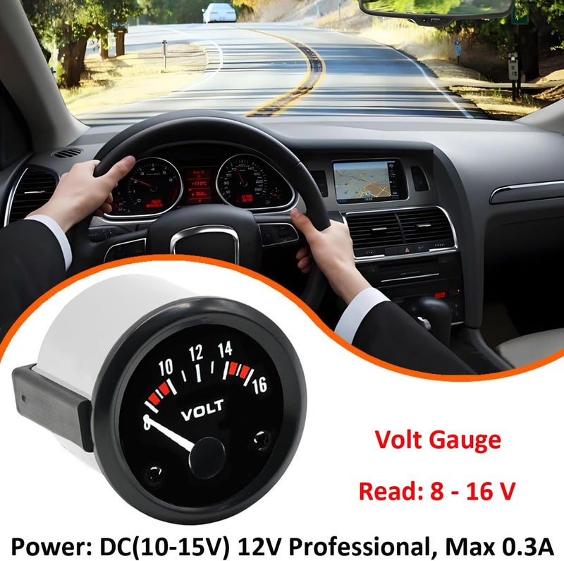 LKRXW Car Volt Gauge 2" 52mm Auto Voltage Gauge Meter Universal Volt Tester Pointer Instruments 12V Bright White Light Indicator 8 to 16 V - Image 4